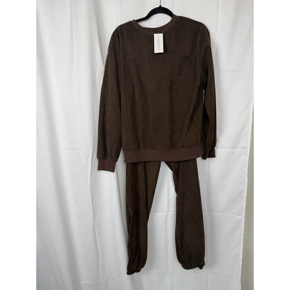 NWT ONE ELEVEN Women’s 2-Piece Corduroy Loungewear Set Size S Brown Longsleeve